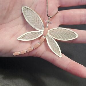 Silver tone dragonfly pendant necklace